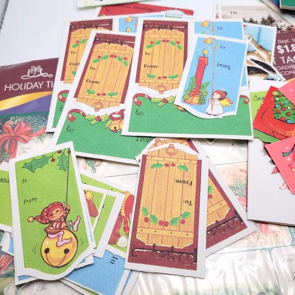 Large Lot of Vintage Gift Tags Stickers Cards Holiday Christmas - Picture 8 of 10